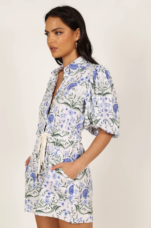 Annie Linen Playsuit - Blue Floral