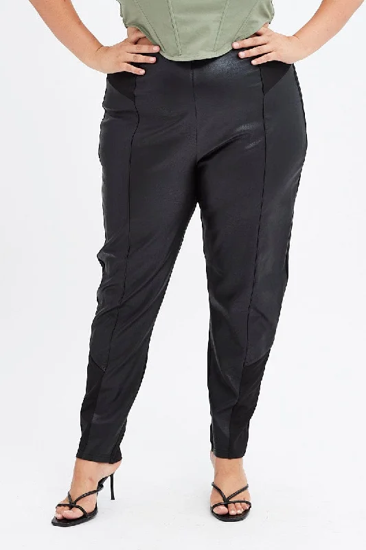 Black Leggings High Rise Faux Leather & Ponte Panel