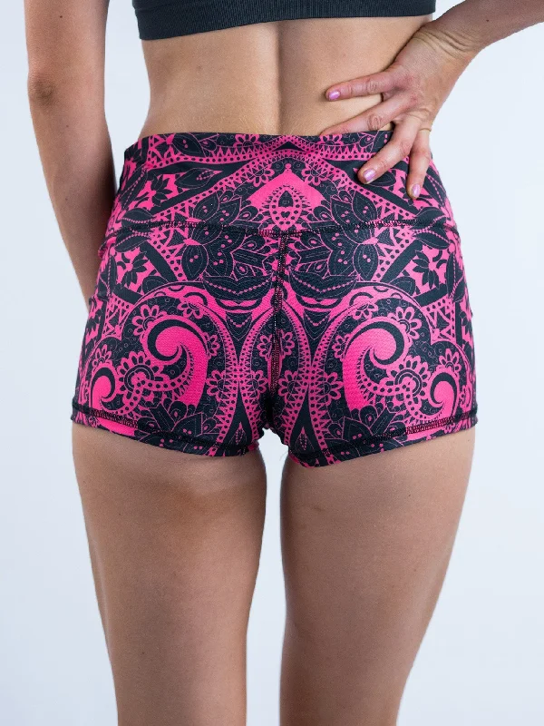 Electro Pink Mandala Yoga Shorts