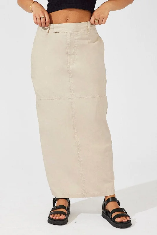 Beige Maxi Skirt High Rise