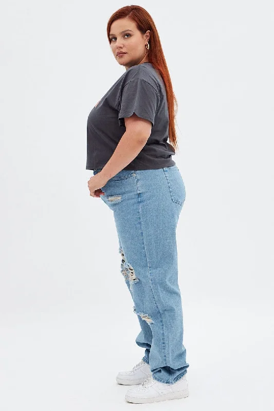 Blue Mom Denim Jeans High Rise