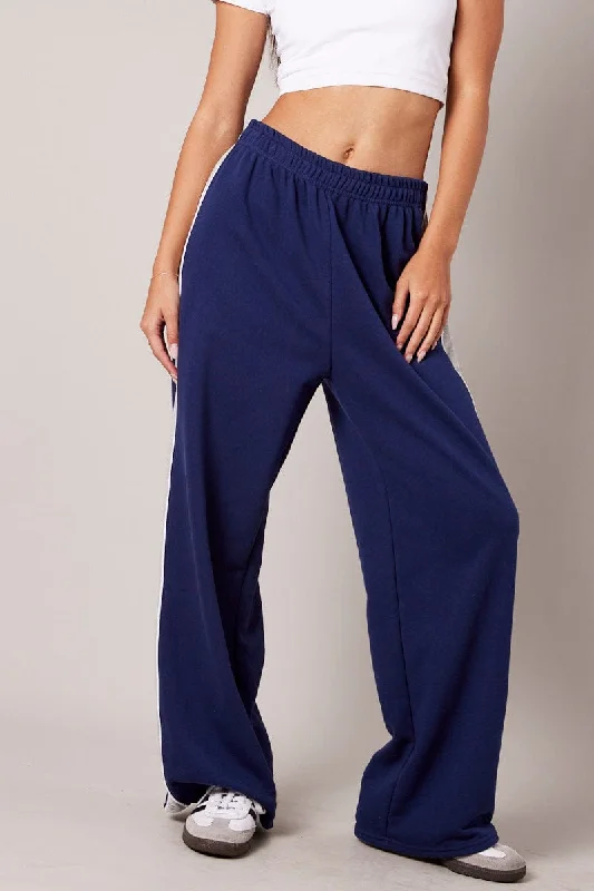 Blue Track Pants Wide Leg Pants