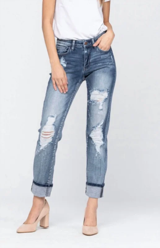 Destroyed Bleach Splatter Boyfriend Jean In Blue