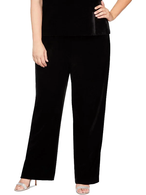 Plus Womens Velvet Knit Wide Leg Pants