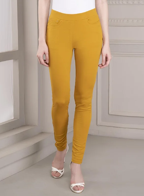 Skin-Fit Mustard Ankle-Length Jeggings